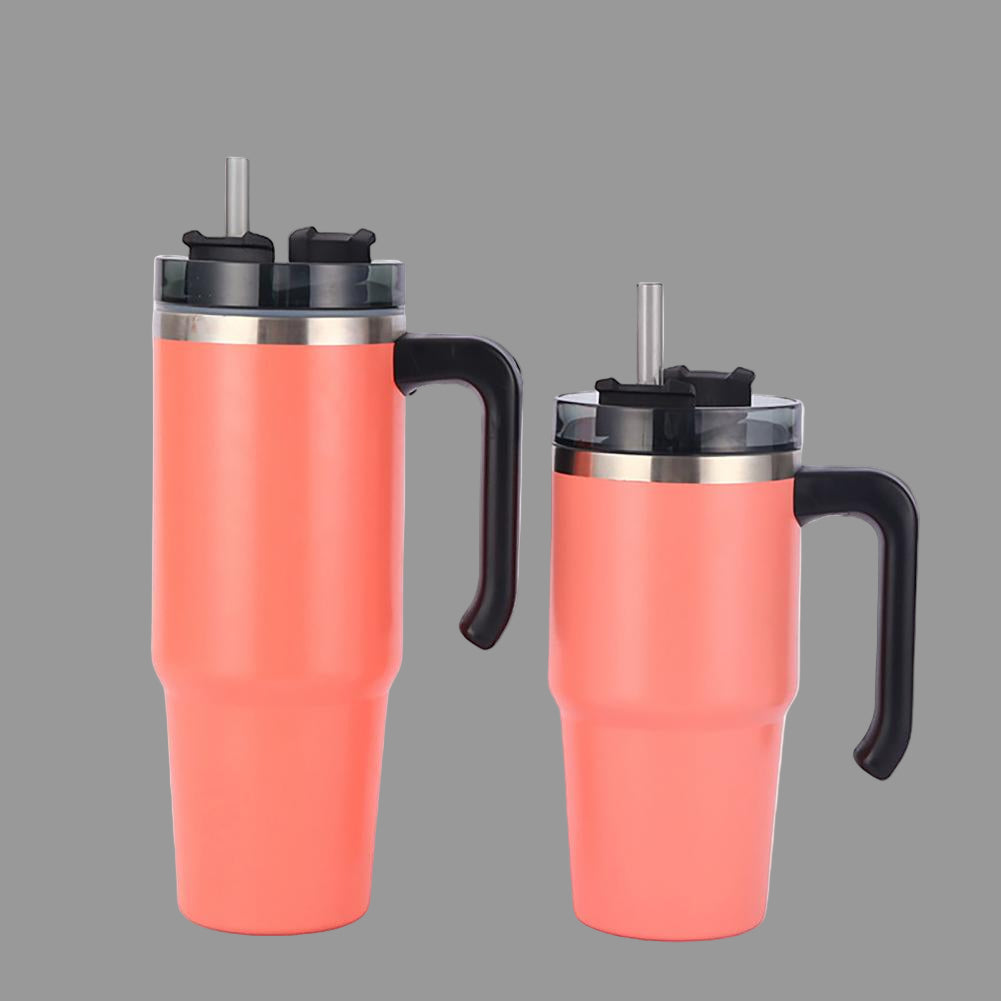 Ποτήρι θερμός μεγάλης χωρητικότητας με χερούλι και καλαμάκι 591mL/887mL Μονόχρωμο