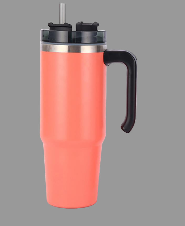 Ποτήρι θερμός μεγάλης χωρητικότητας με χερούλι και καλαμάκι 591mL/887mL Μονόχρωμο