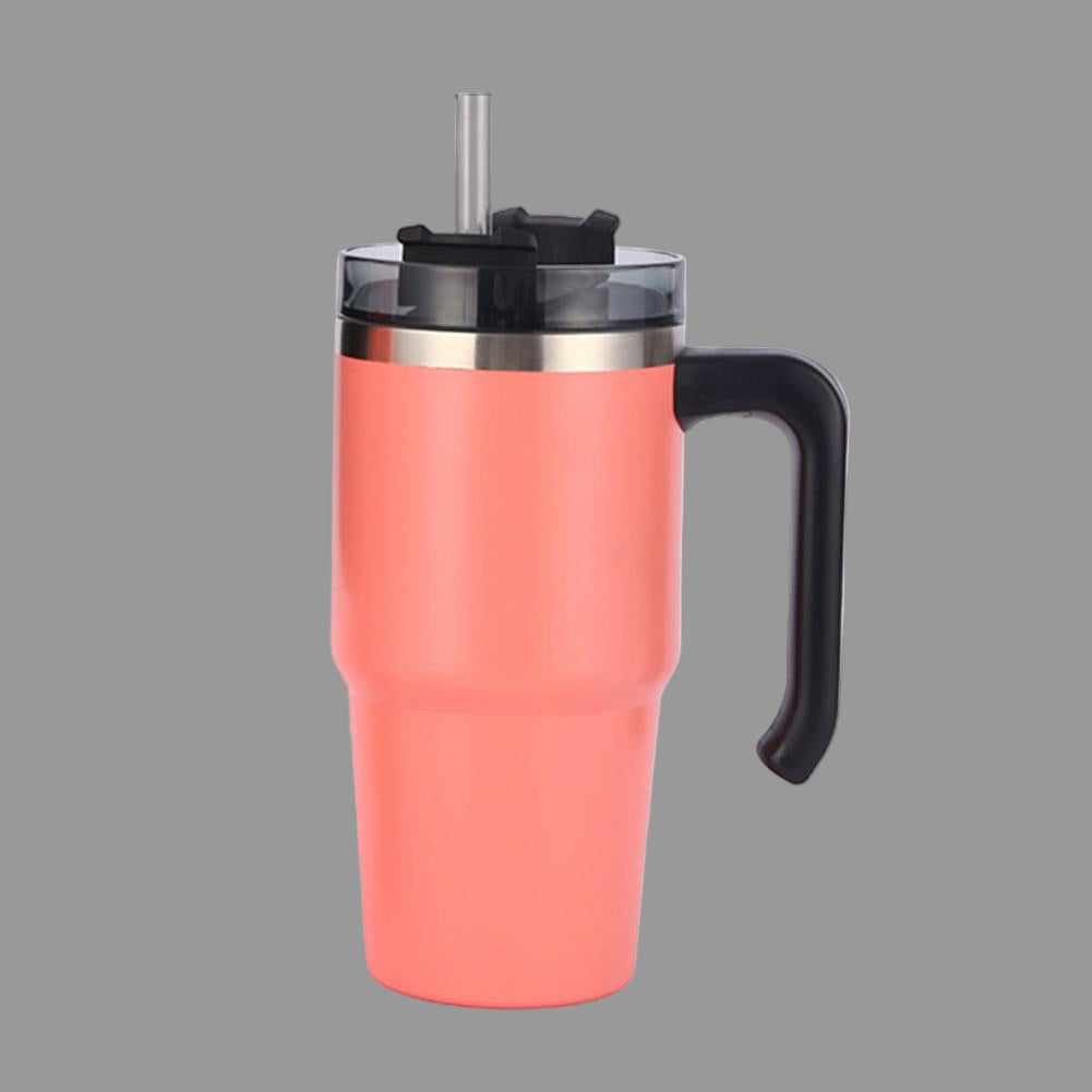 Ποτήρι θερμός μεγάλης χωρητικότητας με χερούλι και καλαμάκι 591mL/887mL Μονόχρωμο