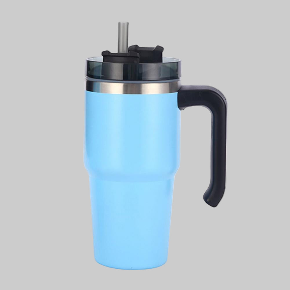 Ποτήρι θερμός μεγάλης χωρητικότητας με χερούλι και καλαμάκι 591mL/887mL Μονόχρωμο