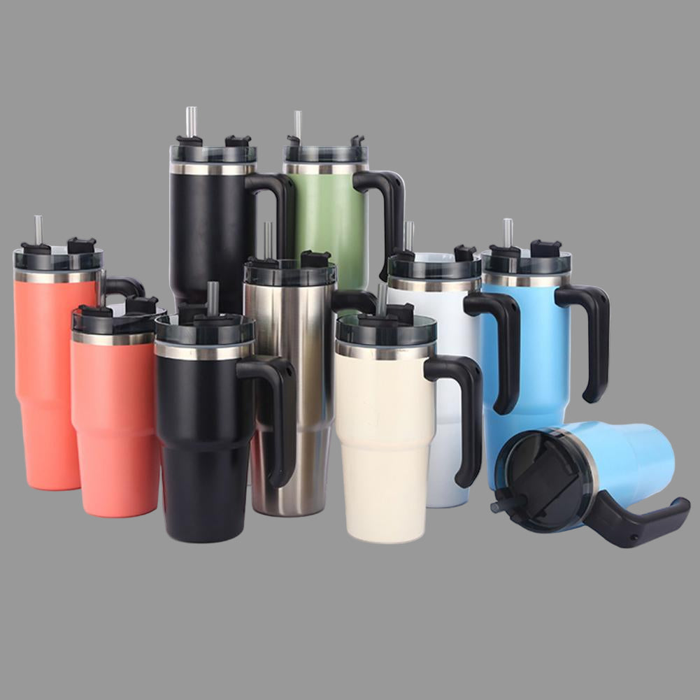 Ποτήρι θερμός μεγάλης χωρητικότητας με χερούλι και καλαμάκι 591mL/887mL Μονόχρωμο