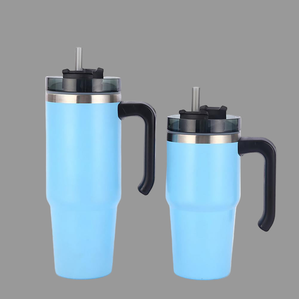 Ποτήρι θερμός μεγάλης χωρητικότητας με χερούλι και καλαμάκι 591mL/887mL Μονόχρωμο