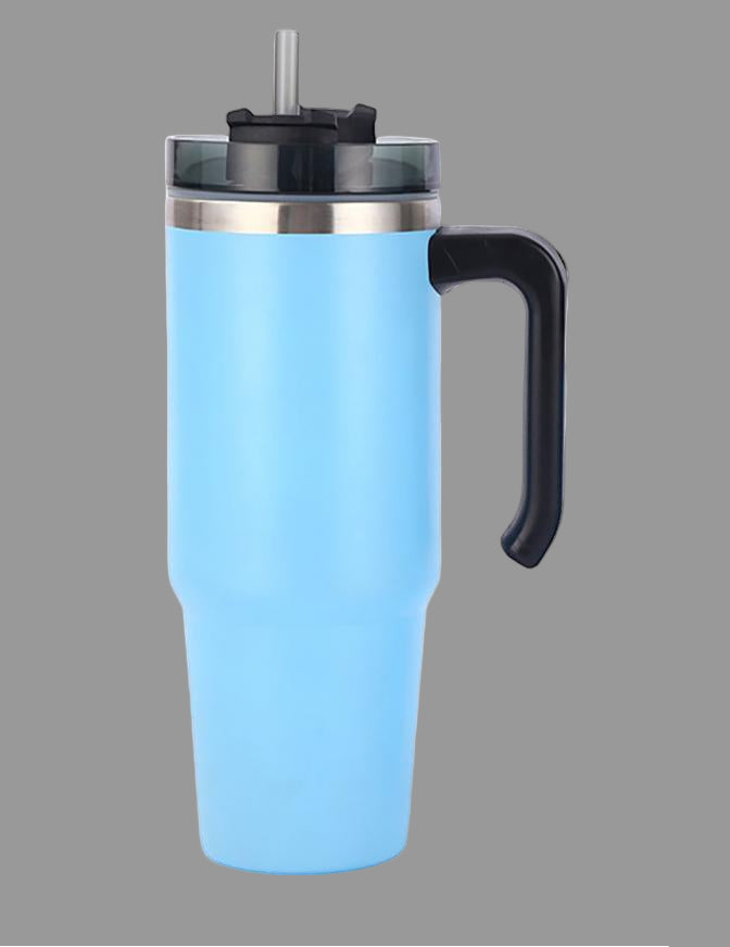 Ποτήρι θερμός μεγάλης χωρητικότητας με χερούλι και καλαμάκι 591mL/887mL Μονόχρωμο